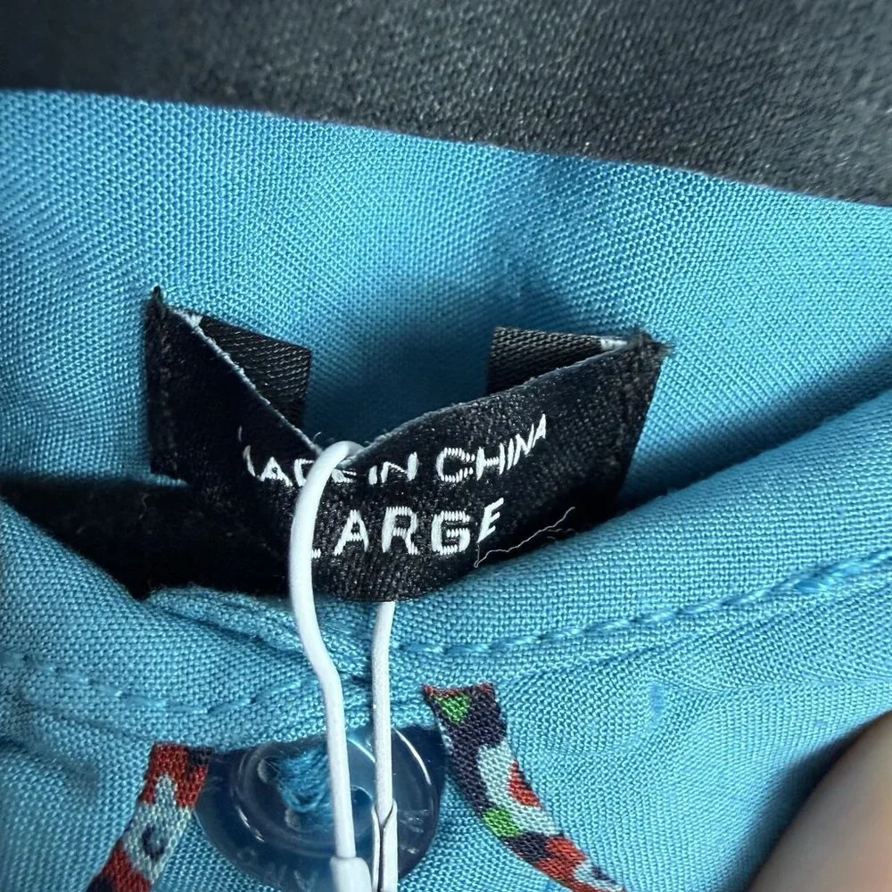 Wildfang Empower Piped Button Up Shirt Large Teal Rayon Androgynous Chic - Picture 7 of 11